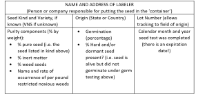 label template with information required for a seed label